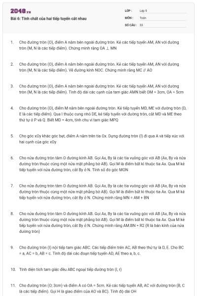 Bài 6: Tính chất của hai tiếp tuyến cắt nhau