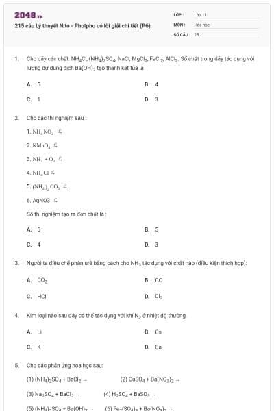 215 câu Lý thuyết Nito - Photpho có lời giải chi tiết (P6)