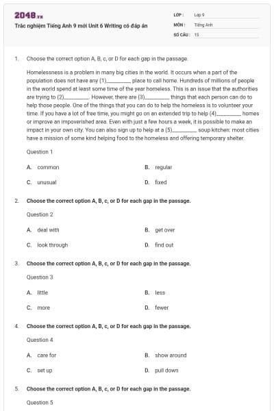 Trắc nghiệm Tiếng Anh 9 mới Unit 6 Writing có đáp án