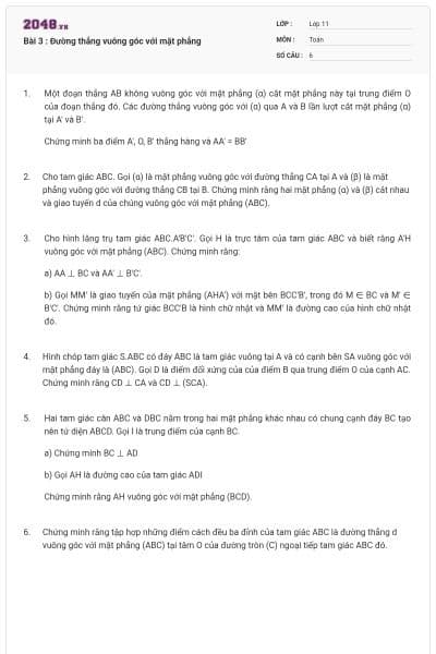 Bài 3 : Đường thẳng vuông góc với mặt phẳng