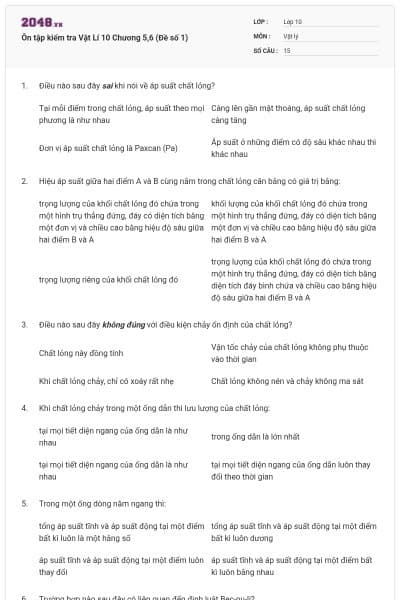 Ôn tập kiểm tra Vật Lí 10 Chương 5,6 (Đề số 1)