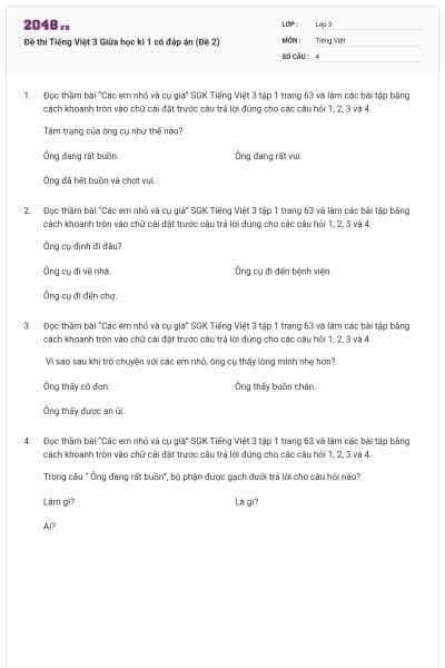 Đề thi Tiếng Việt 3 Giữa học kì 1 có đáp án (Đề 2)