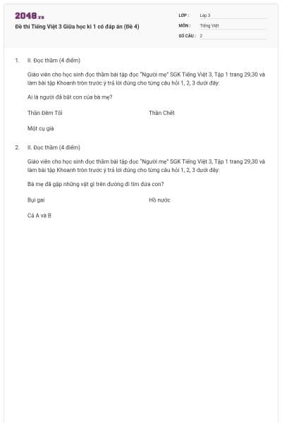 Đề thi Tiếng Việt 3 Giữa học kì 1 có đáp án (Đề 4)