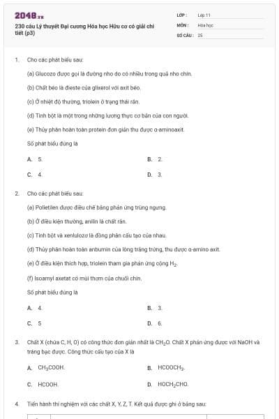 230 câu Lý thuyết Đại cương Hóa học Hữu cơ có giải chi tiết (p3)