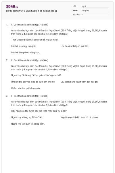 Đề thi Tiếng Việt 3 Giữa học kì 1 có đáp án (Đề 5)