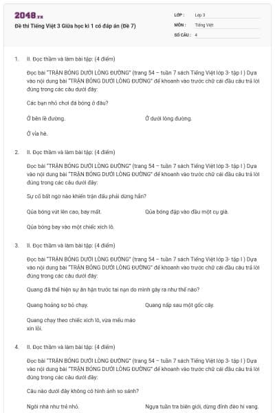 Đề thi Tiếng Việt 3 Giữa học kì 1 có đáp án (Đề 7)