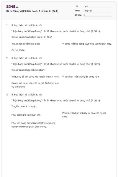 Đề thi Tiếng Việt 3 Giữa học kì 1 có đáp án (Đề 8)