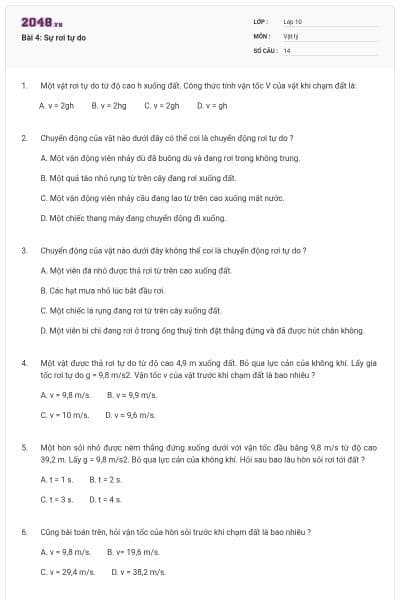 Bài 4: Sự rơi tự do