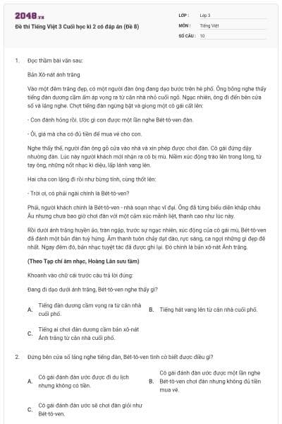 Đề thi Tiếng Việt 3 Cuối học kì 2 có đáp án (Đề 8)