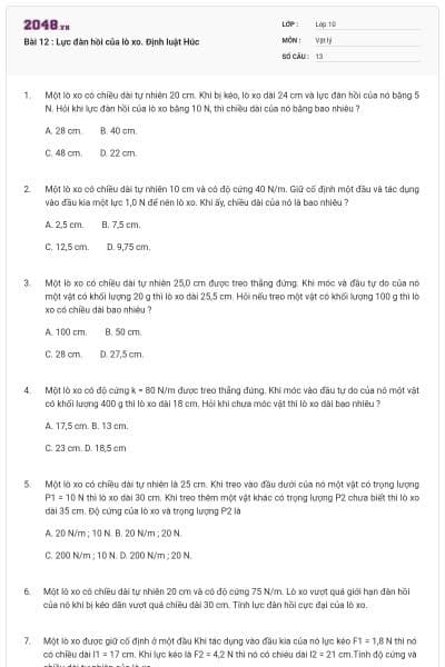 Bài 12 : Lực đàn hồi của lò xo. Định luật Húc