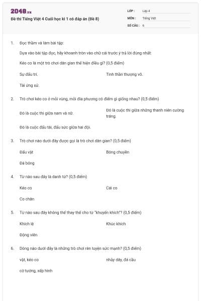 Đề thi Tiếng Việt 4 Cuối học kì 1 có đáp án (Đề 8)