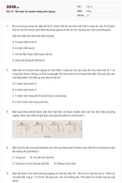 Bài 15 : Bài toán về chuyển động ném ngang