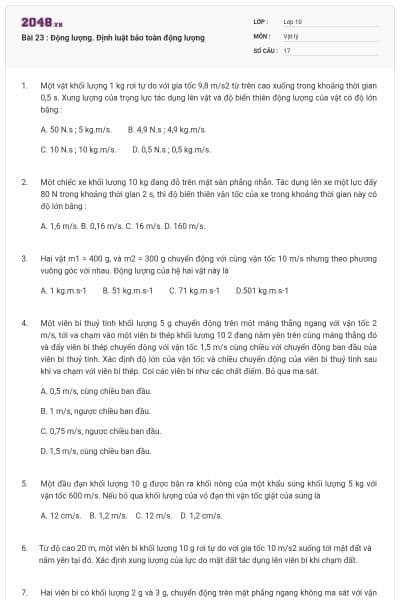 Bài 23 : Động lượng. Định luật bảo toàn động lượng