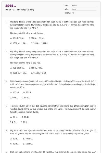 Bài 26 - 27 : Thế năng. Cơ năng