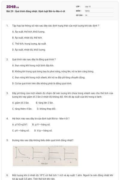 Bài 29 : Quá trình đẳng nhiệt. Định luật Bôi-lơ-Ma-ri-ốt