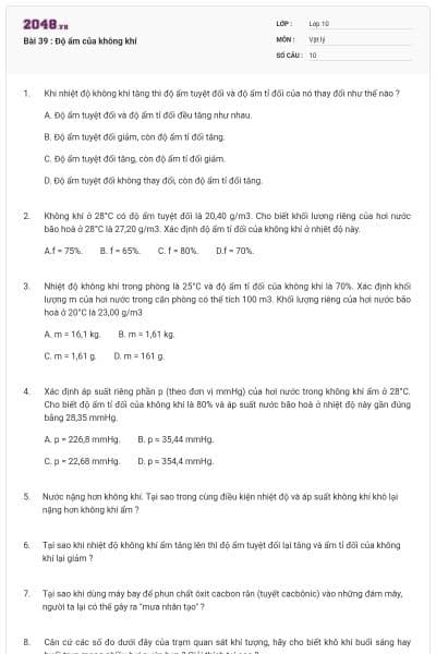 Bài 39 : Độ ẩm của không khí