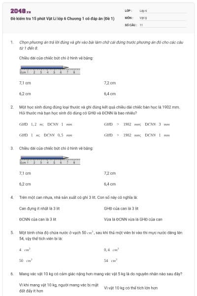 Đề kiểm tra 15 phút Vật Lí lớp 6 Chương 1 có đáp án (Đề 1)