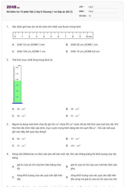 Đề kiểm tra 15 phút Vật Lí lớp 6 Chương 1 có đáp án (Đề 2)