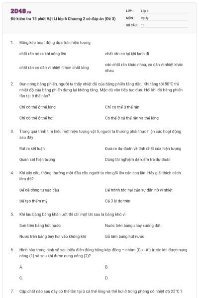 Đề kiểm tra 15 phút Vật Lí lớp 6 Chương 2 có đáp án (Đề 3)