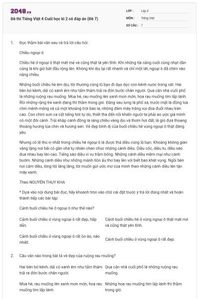Đề thi Tiếng Việt 4 Cuối học kì 2 có đáp án (Đề 7)