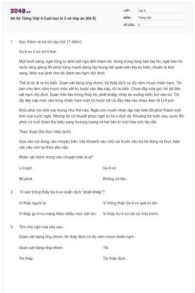 Đề thi Tiếng Việt 4 Cuối học kì 2 có đáp án (Đề 8)