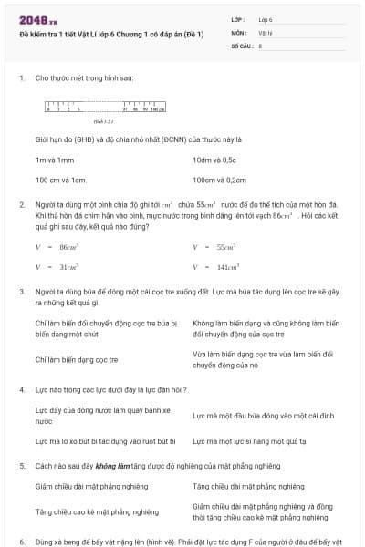 Đề kiểm tra 1 tiết Vật Lí lớp 6 Chương 1 có đáp án (Đề 1)