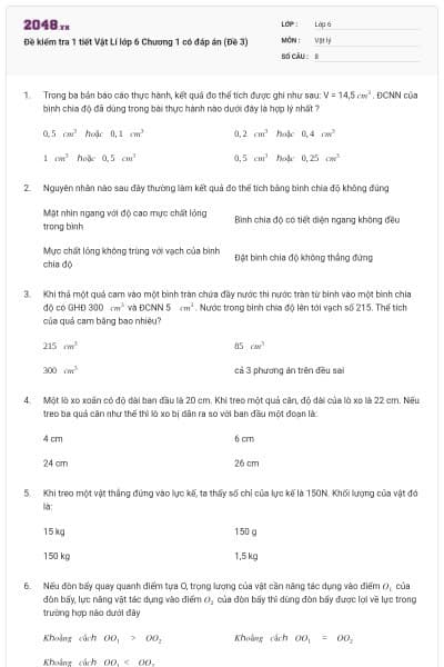 Đề kiểm tra 1 tiết Vật Lí lớp 6 Chương 1 có đáp án (Đề 3)
