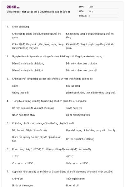 Đề kiểm tra 1 tiết Vật Lí lớp 6 Chương 2 có đáp án (Đề 4)