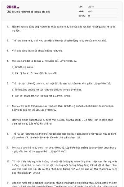 Chủ đề 3 sự rơi tự do có lời giải chi tiết