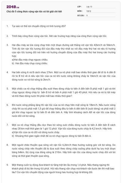 Chủ đề 5 công thức cộng vận tốc có lời giải chi tiết