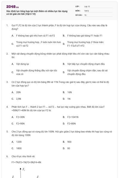 Xác định lực tổng hợp tại một điểm có nhiều lực tác dụng có lời giải chi tiết (Vật lí 10)