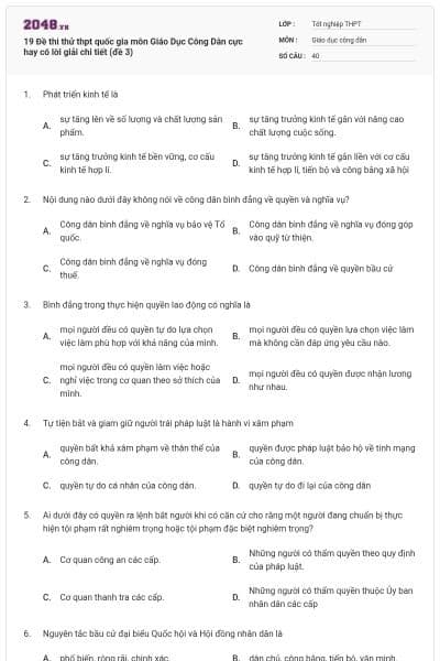 19 Đề thi thử thpt quốc gia môn Giáo Dục Công Dân cực hay có lời giải chi tiết (đề 3)