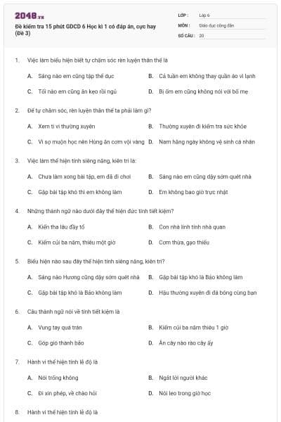 Đề kiểm tra 15 phút GDCD 6 Học kì 1 có đáp án, cực hay (Đề 3)