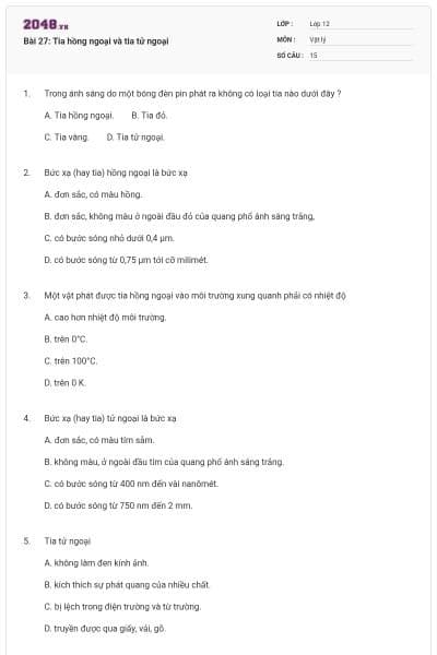Bài 27: Tia hồng ngoại và tia tử ngoại