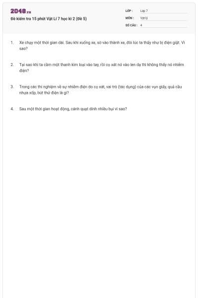 Đề kiểm tra 15 phút Vật Lí 7 học kì 2 (Đề 5)