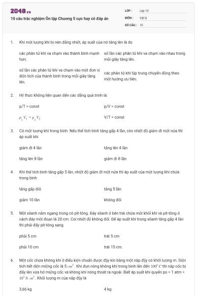 10 câu trắc nghiệm Ôn tập Chương 5 cực hay có đáp án