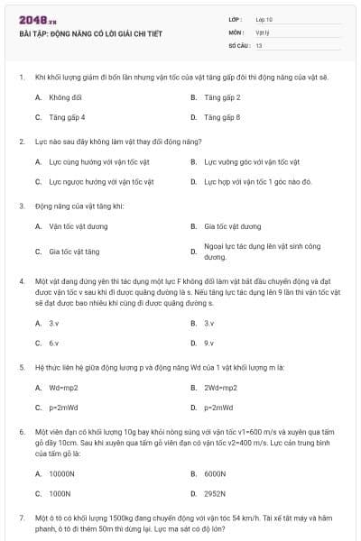 BÀI TẬP: ĐỘNG NĂNG CÓ LỜI GIẢI CHI TIẾT