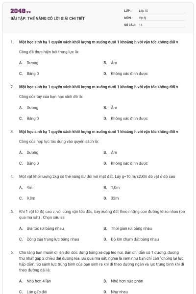 BÀI TẬP: THẾ NĂNG CÓ LỜI GIẢI CHI TIẾT