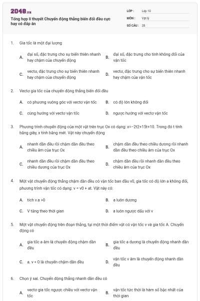 Tổng hợp lí thuyết Chuyển động thẳng biến đổi đều cực hay có đáp án
