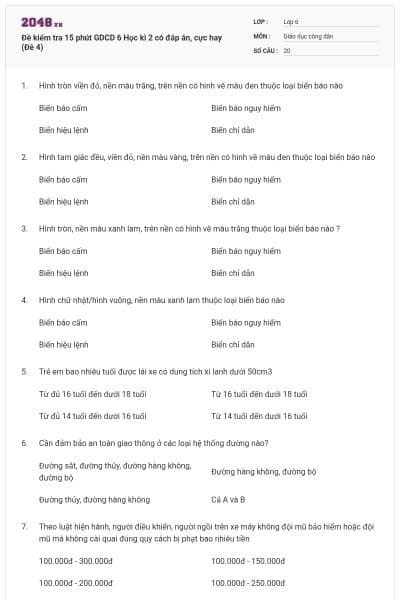 Đề kiểm tra 15 phút GDCD 6 Học kì 2 có đáp án, cực hay (Đề 4)