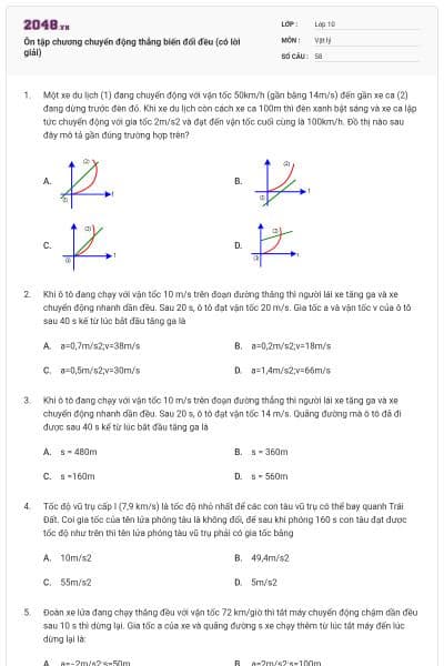 Ôn tập chương chuyển động thẳng biến đổi đều (có lời giải)