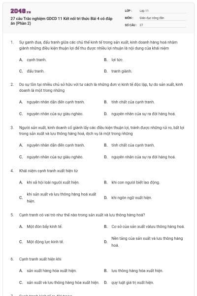 27 câu Trắc nghiệm GDCD 11 Kết nối tri thức Bài 4 có đáp án (Phần 2)