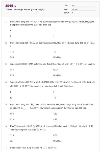 111 Bài tập Sự điện li có lời giải chi tiết(p1)