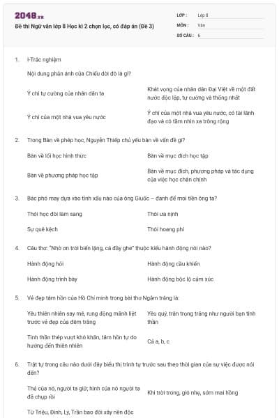 Đề thi Ngữ văn lớp 8 Học kì 2 chọn lọc, có đáp án (Đề 3)