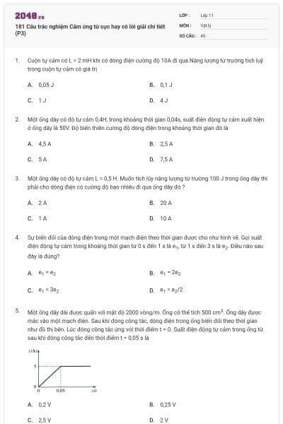 181 Câu trắc nghiệm Cảm ứng từ cực hay có lời giải chi tiết (P3)