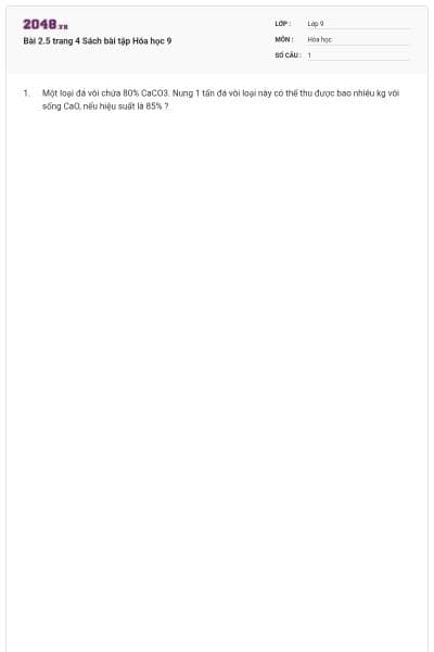 Bài 2.5 trang 4 Sách bài tập Hóa học 9