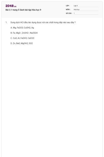 Bài 3.1 trang 5 Sách bài tập Hóa học 9