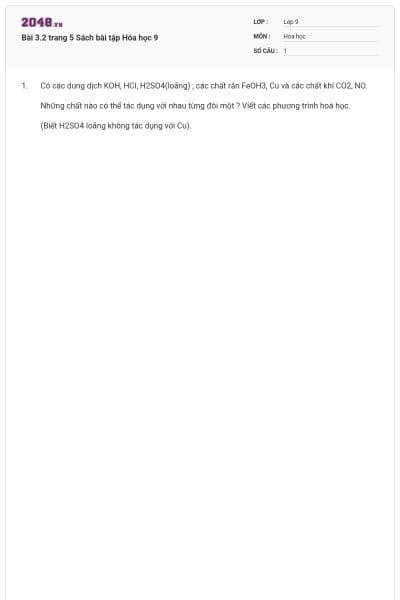 Bài 3.2 trang 5 Sách bài tập Hóa học 9