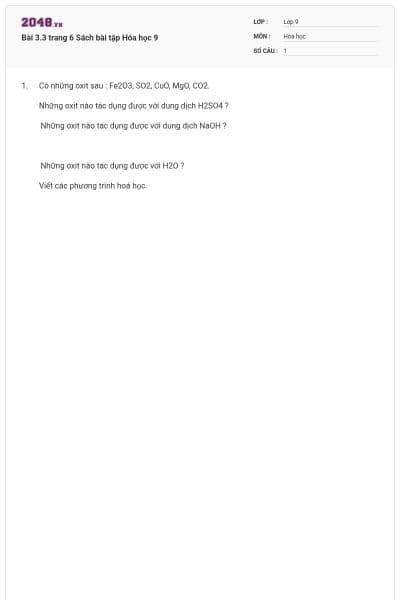 Bài 3.3 trang 6 Sách bài tập Hóa học 9