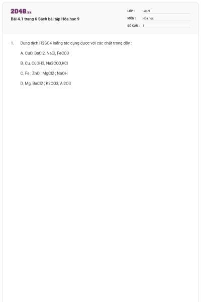 Bài 4.1 trang 6 Sách bài tập Hóa học 9